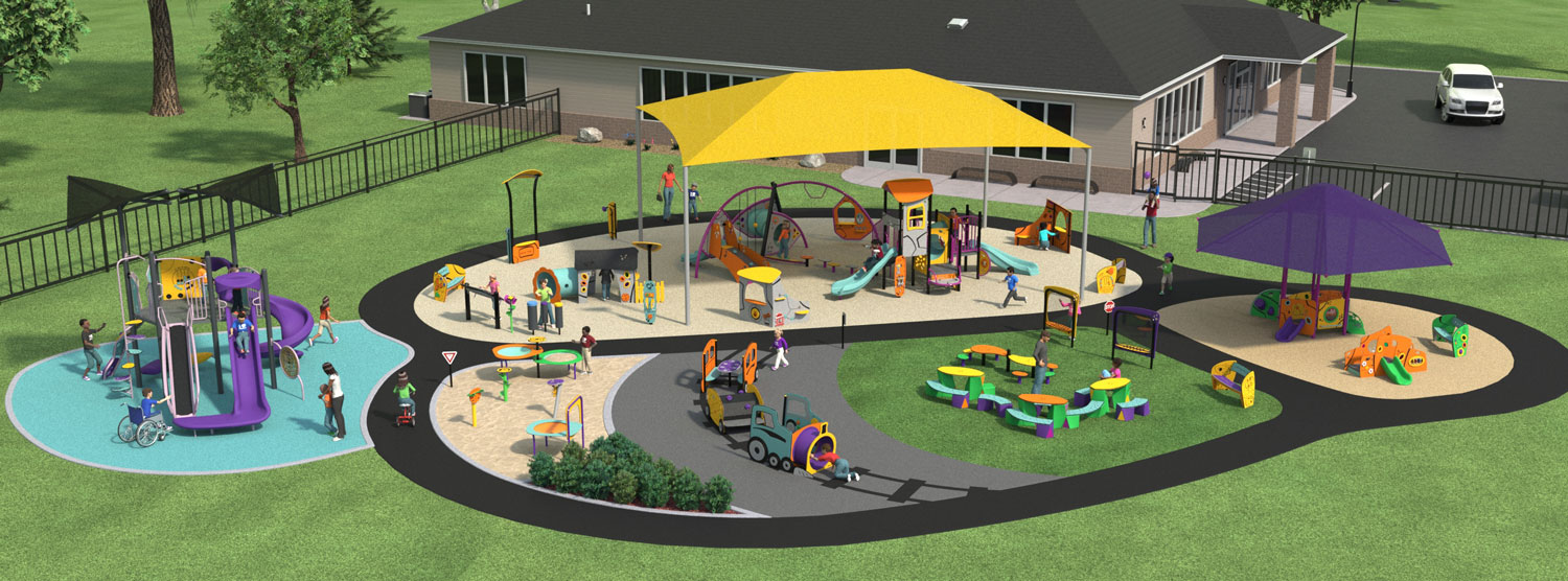 Playground design idea- create a trike path around this preschool playground play areas